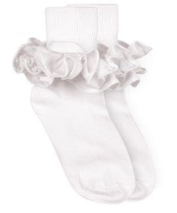 White Ruffle Lace Turn Cuff Sock