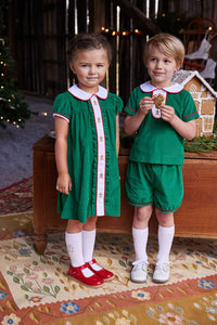Charlie Banded Green Short Set Gingerbread w/ White/Red Piping