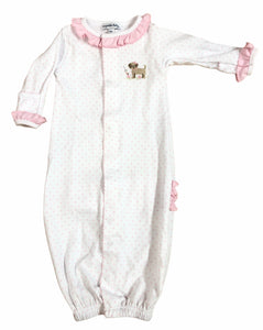Tiny Puppy Embroidered Ruffle Converter Pink