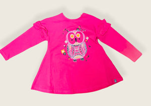 Organic Cotton Tunic Owl Print Fandago Pink