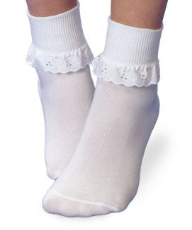 Jefferies White Eyelet Lace Turn Cuff Socks