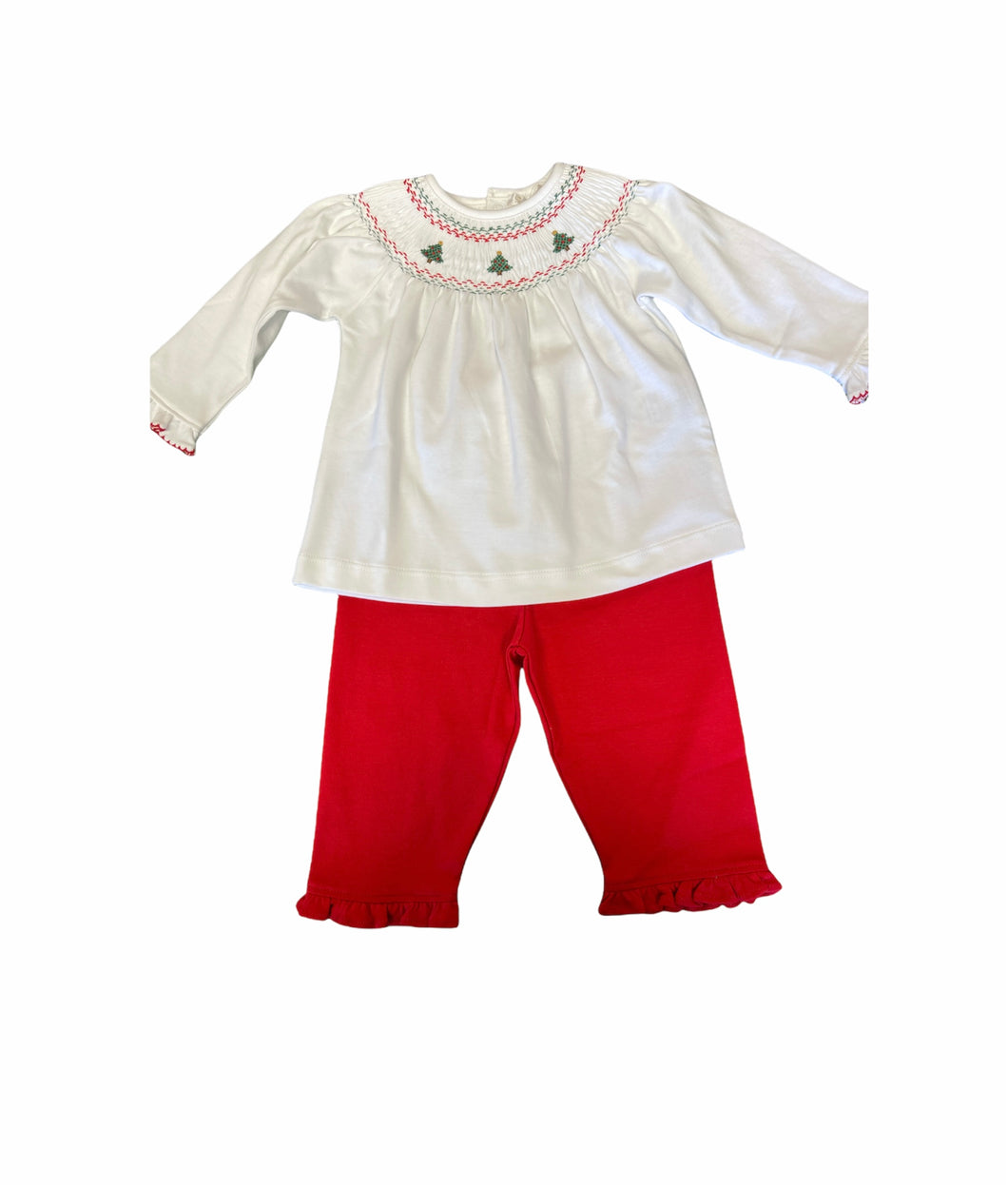 CLB Holiday Medley 21 White/Red Hand Smocked Pant Set