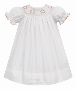 Annabelle Short Sleeve Bishop White Poplin w/ Pink Smocking