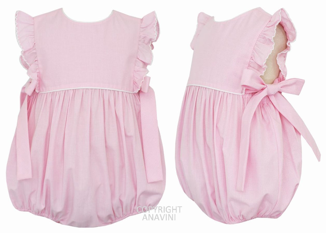 Pink Micro Check Bubble w/ Ruffle Sleeves & Bows on the Side