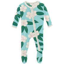 Load image into Gallery viewer, Summer Sky Plumeria Print Classic Ruffle Footie with Zipper