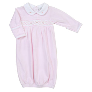 Mandy and Masons Smocked Collared Gathered Gown Pink