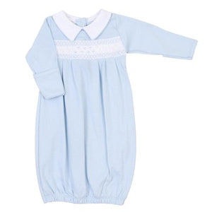 Mandy and Masons Smocked Collared Pleated Gown Light Blue