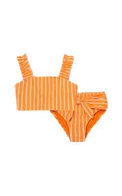 Stripe Ruching  Orange 2 Pcs Swim