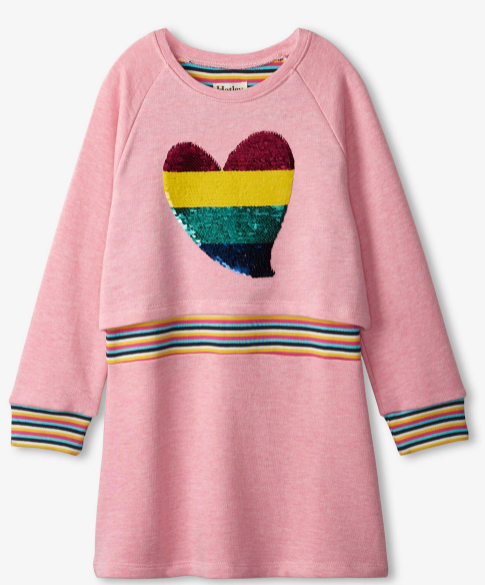 Rainbow Heart Flip Sequin Rib Dress