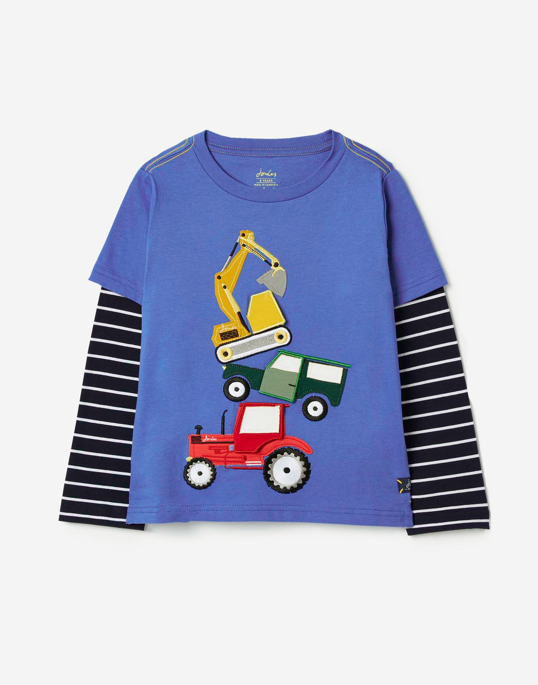 Chomp Long Sleeve Mock Layer Applique T-Shirt Blue Cars