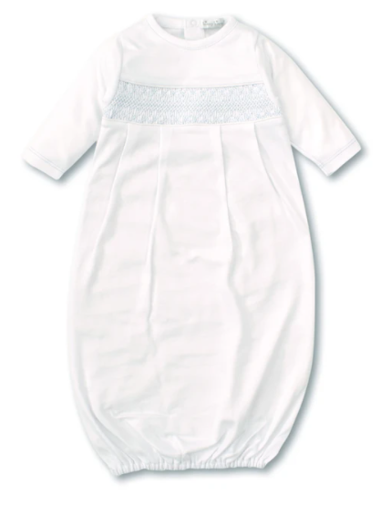 Hand Smocked CLB Charmed White/Blue Sack Gown