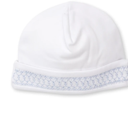 Hand Smocked Hat White W/Blue