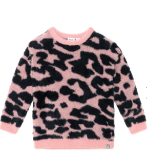 Leopard Jacquard Knitted Sweater Pink/Blue