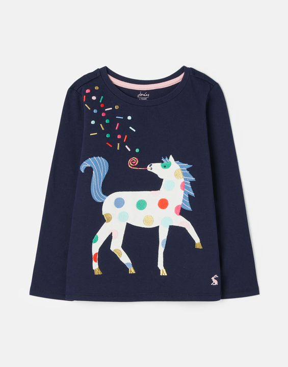 Ava Long Sleeve Applique Artwork T-Shirt Navy Horse