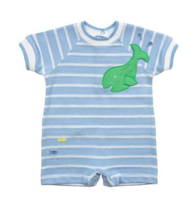 Stripe Pique Knit Shortall With Whale